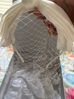 Bridal Ivory Bow Headband with Veil